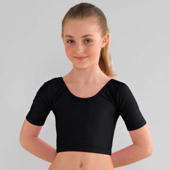 1st Position Midi Short Sleeved Dance Top (Black)