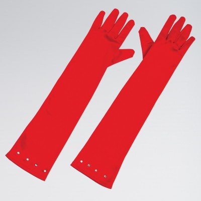 Child Size Satin Gloves with Gem Trim Red
