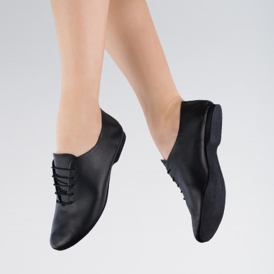 1st Position Leather Jazz Shoes Suede Sole (Black)