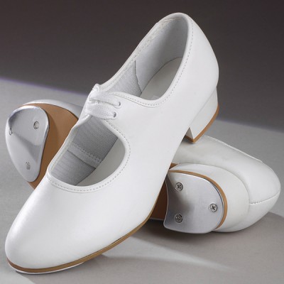 1st Position Low Heel Shoe with Toe & Heel Taps (White)