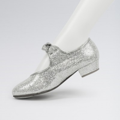 1st Position Hologram Low Heel Tap Shoe (Silver)