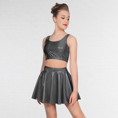 1st Position Metallic Crop Top Grey