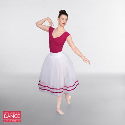 RAD Approved Romantic White Tutu Skirt with Ribbon (White/Burgundy)