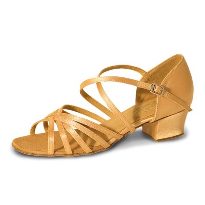 Roch Valley Bella Ballroom Satin Shoe X-Straps 1.2  inch Cuban Heel (Flesh)