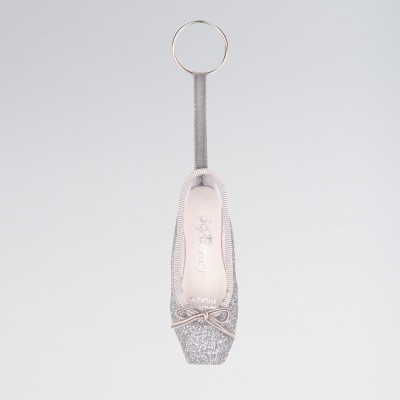 So Danca Mini Pointe Shoe Glitter Keyring Silver Glitter