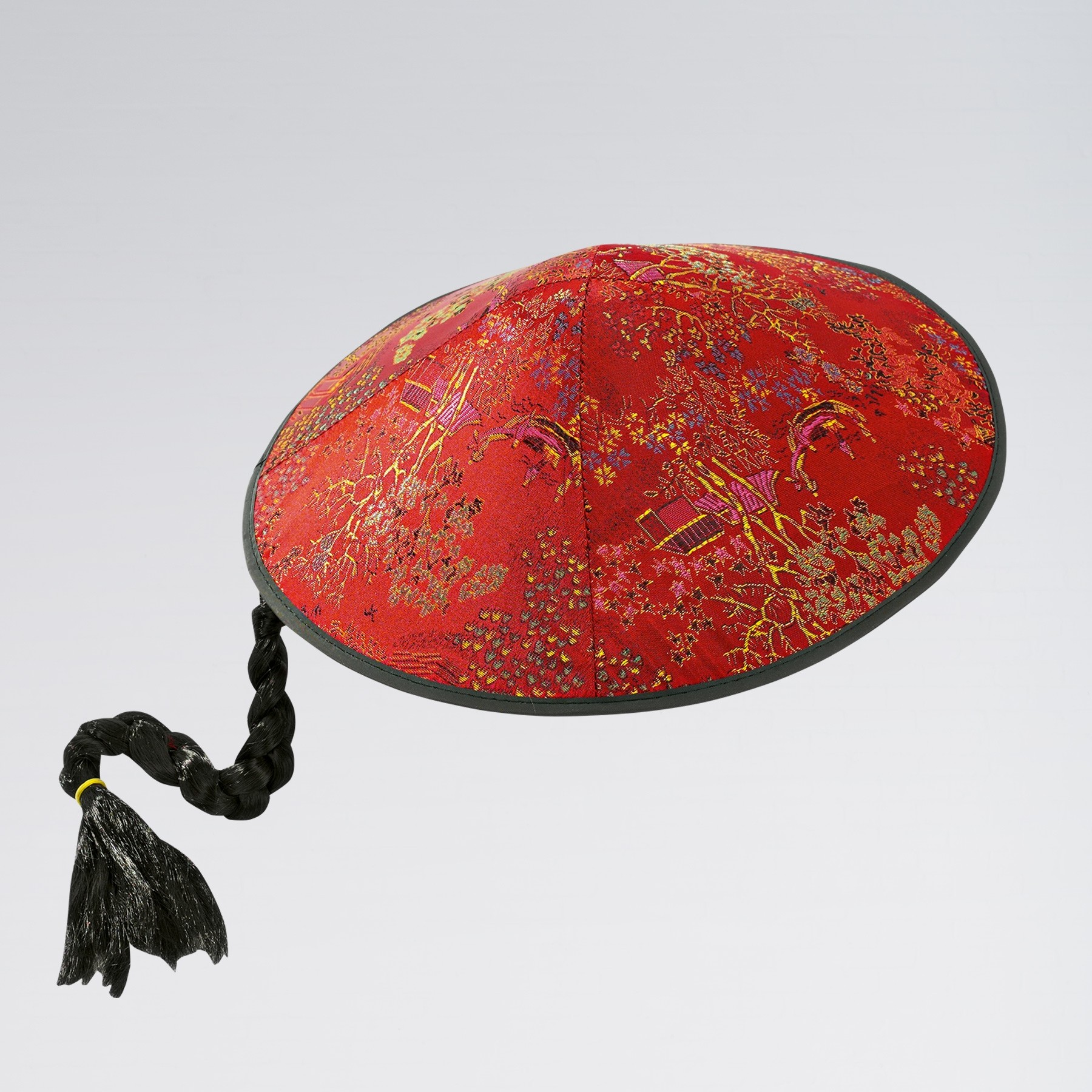 Red Chinese Coolie Hat With Plait