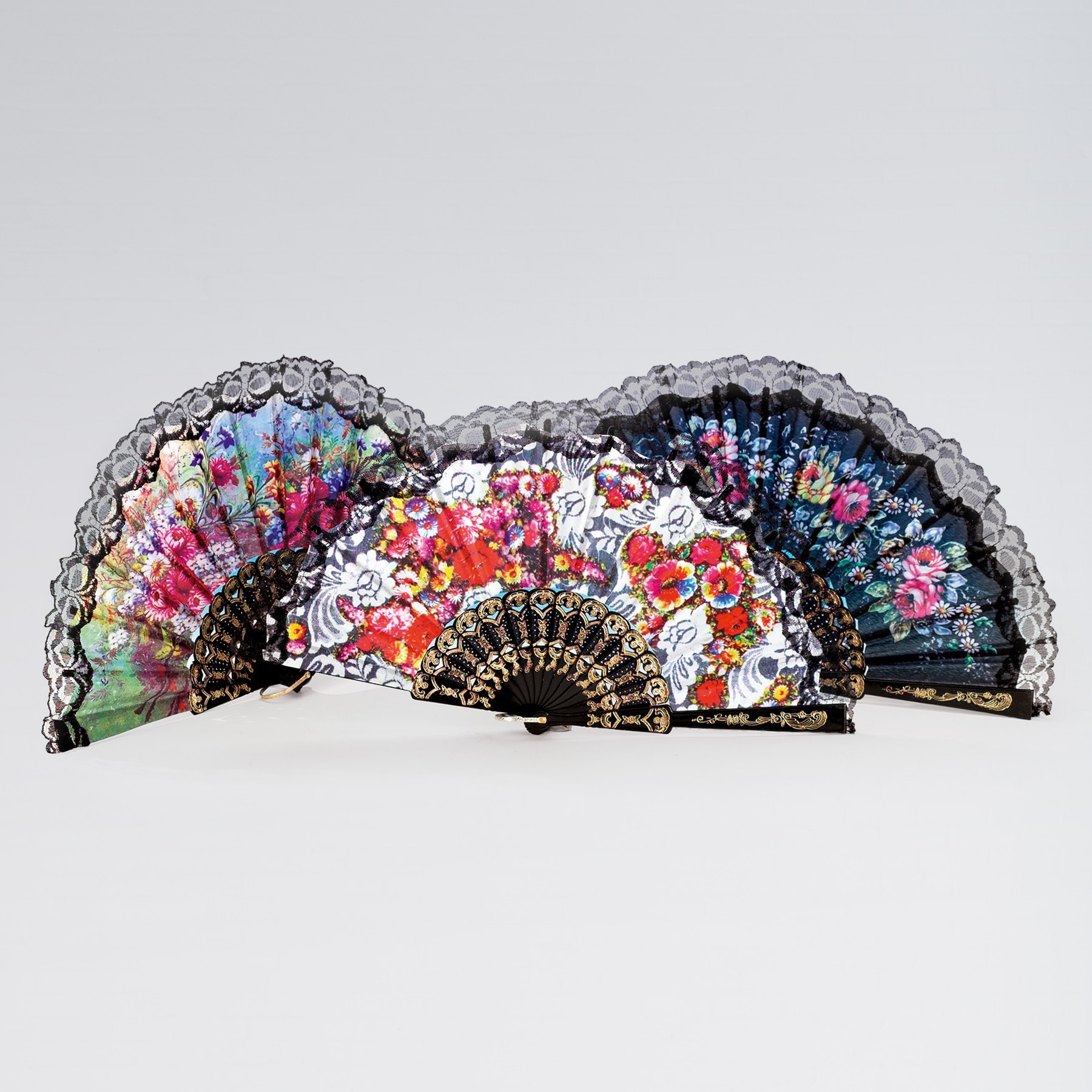 Schwarzer Fächer mit Blumenmuster (verschiedene Designs)
