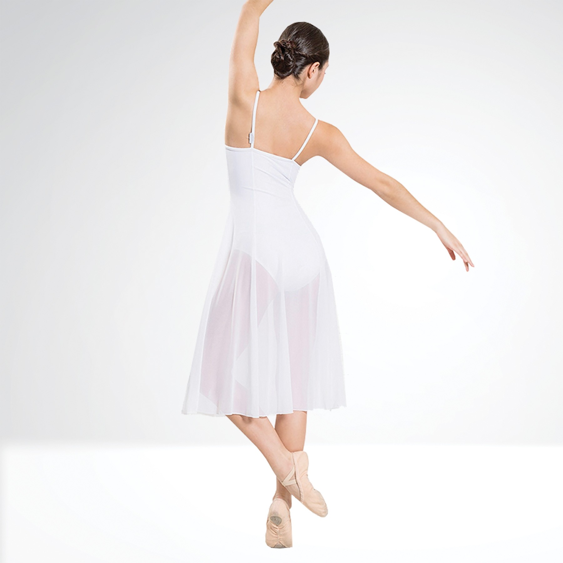1st Position Long Mesh Dress Leotard (White)