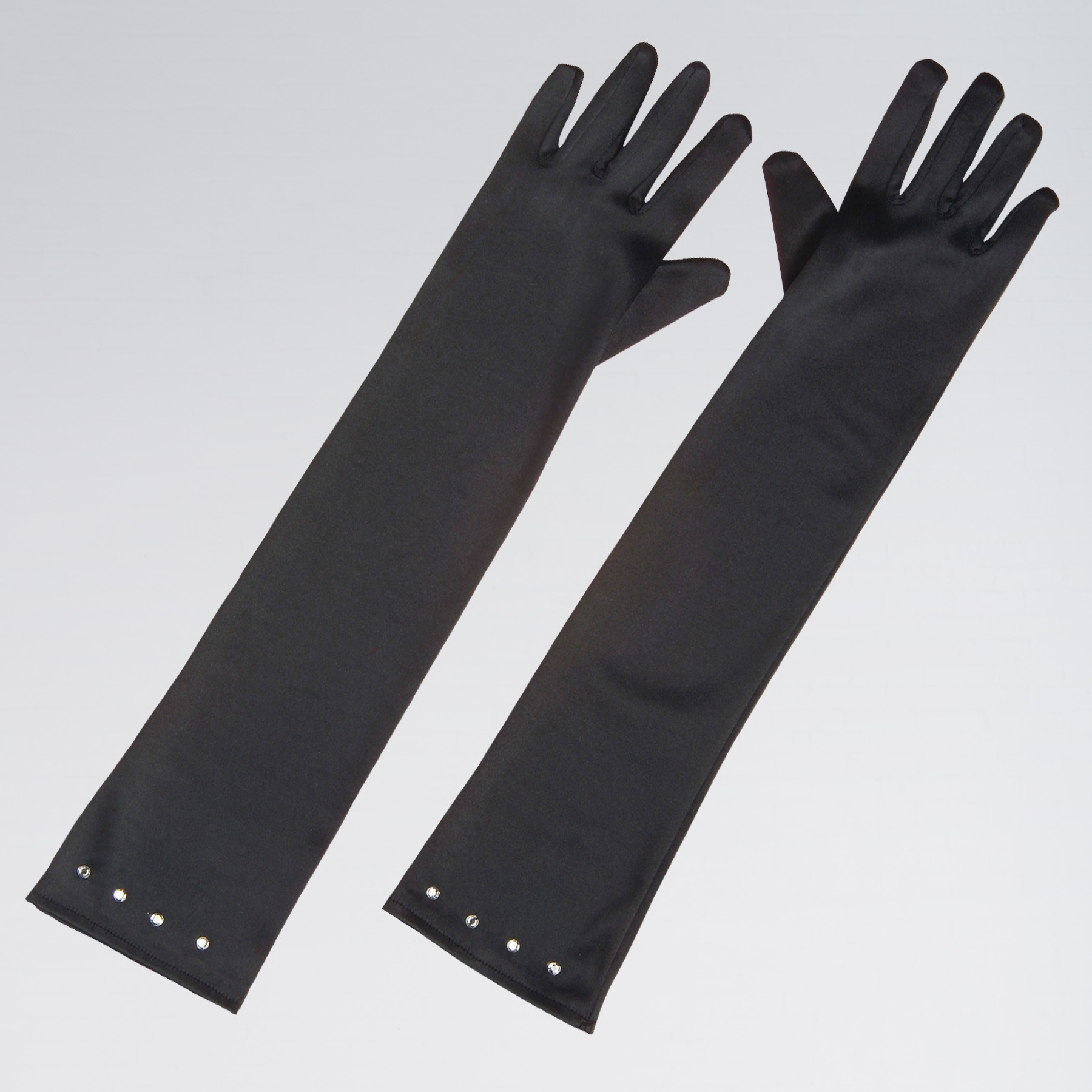 Child Size Satin Gloves with Gem Trim Black