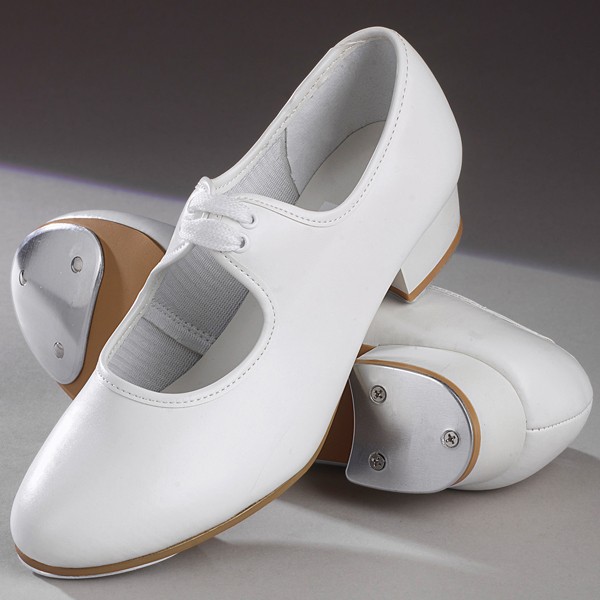 1st Position Low Heel Shoe with Toe & Heel Taps (White)