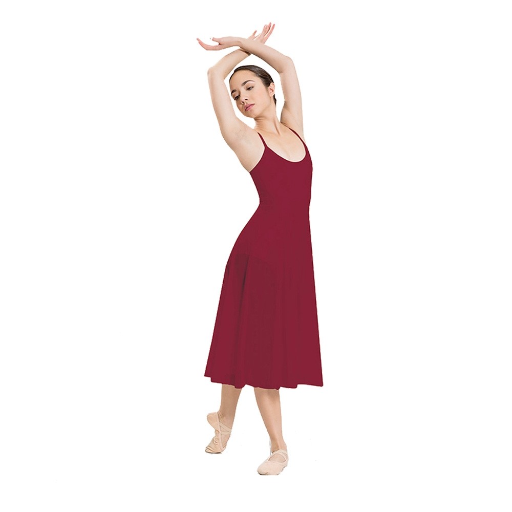 1st Position Long Mesh Dress Leotard (Burgundy)
