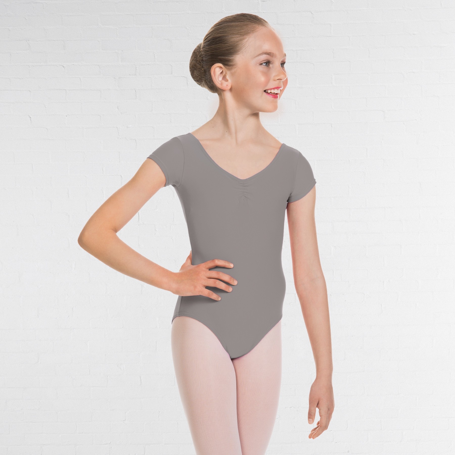 1st Position Alice Cap Sleeved Ruched Leotard (Matt Nylon) (Grey)