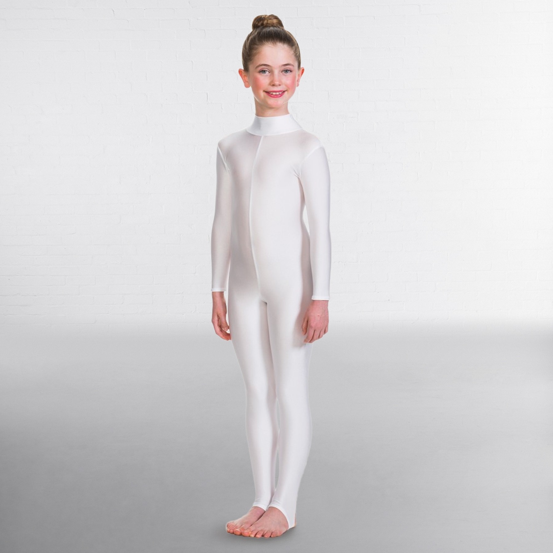 1st Position Toni Long Sleeved Keyhole Back Catsuit (White)