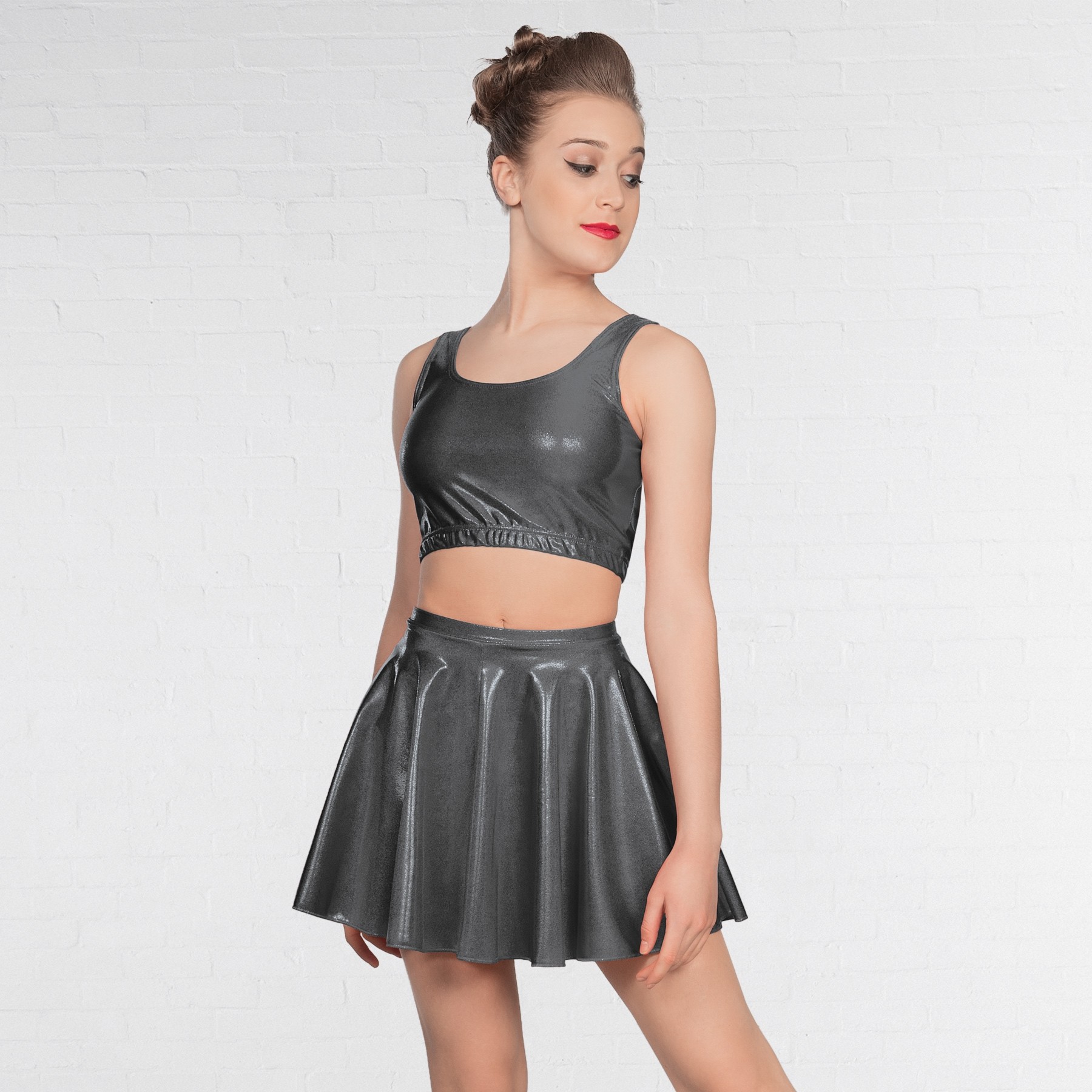 1st Position Metallic Crop Top Grey