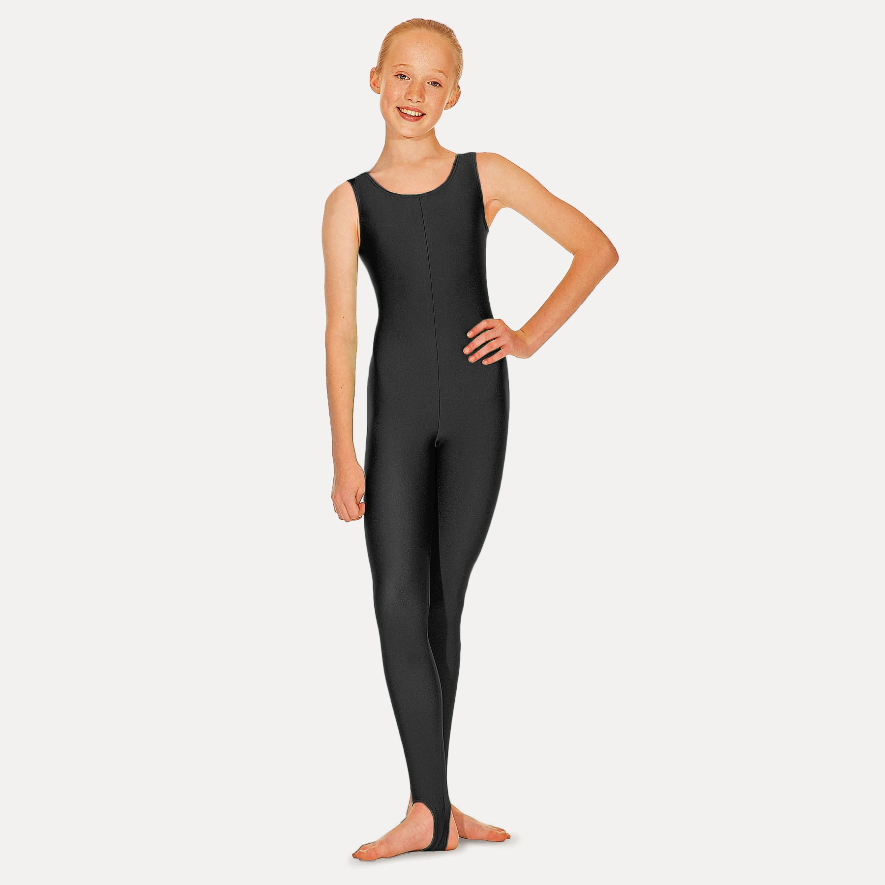 Roch Valley Nylon Lycra Sleeveless Stirrup Catsuit (Black)