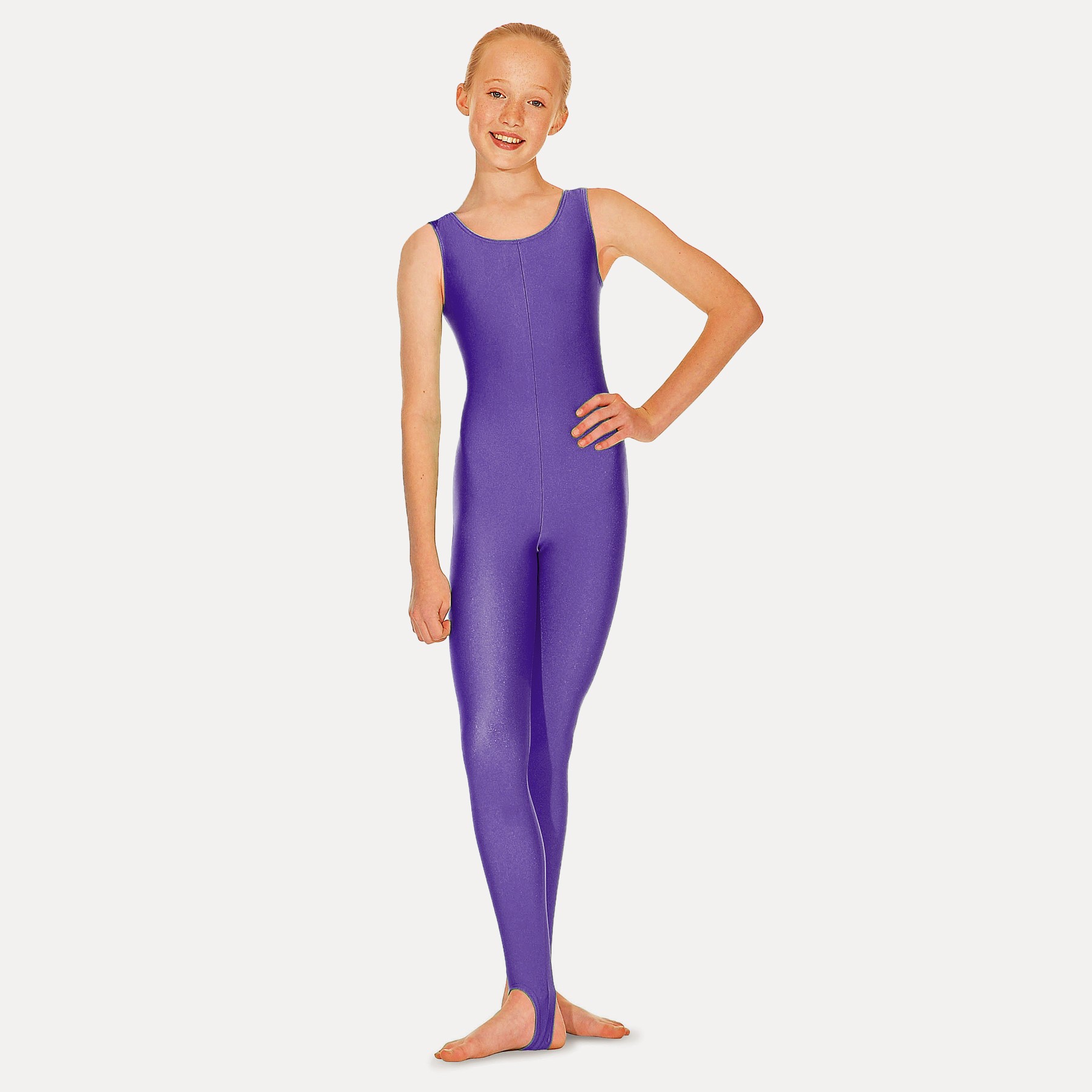 Roch Valley Nylon Lycra Sleeveless Stirrup Catsuit (Purple)