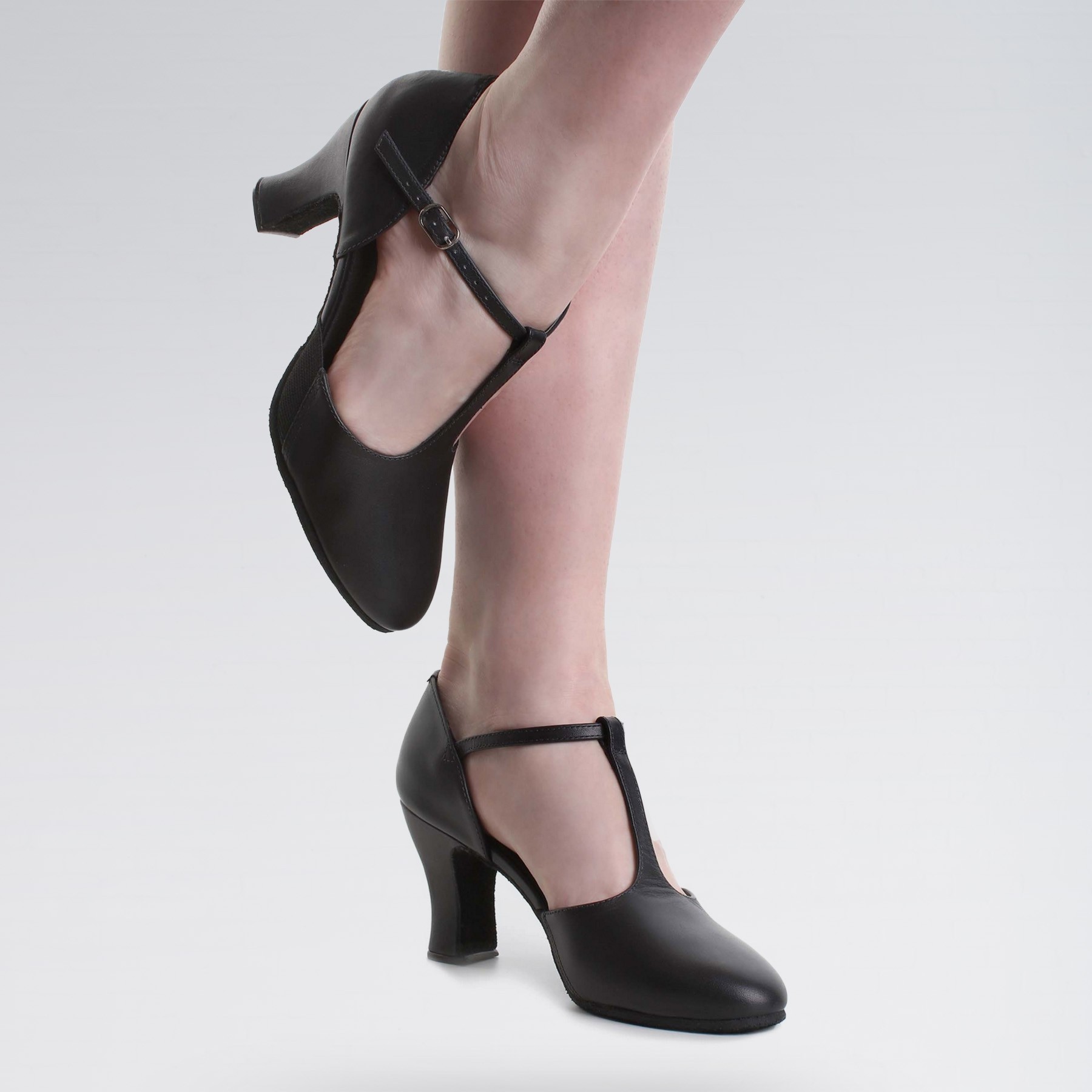 So Danca T-Bar Buckle Fastening Elasticated Gussets 2.5 Inches Heel Shoes (Black)