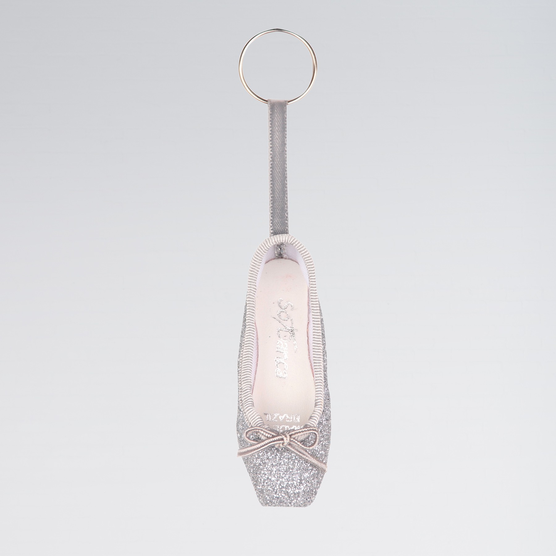 So Danca Mini Pointe Shoe Glitter Keyring Silver Glitter