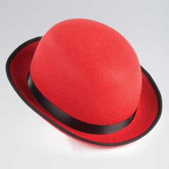 Felt Bowler Hat Red with Black Trim