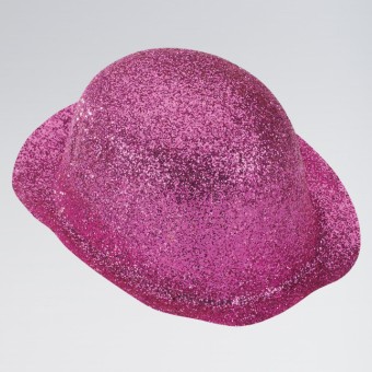 Plastic Glitter Bowler Hat (Pink)