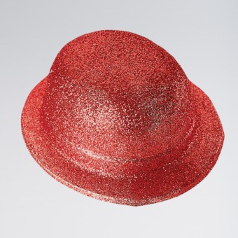 Plastic Glitter Bowler Hat (Red)