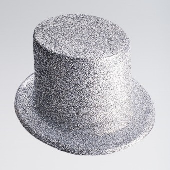 Plastic Glitter Top Hat Silver