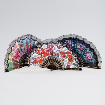 Schwarzer Fächer mit Blumenmuster (verschiedene Designs)