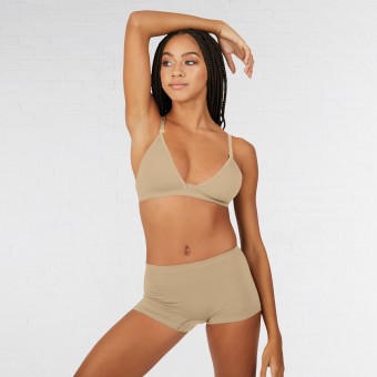 Capezio Deep Neck Clear Back Bra (Nude)