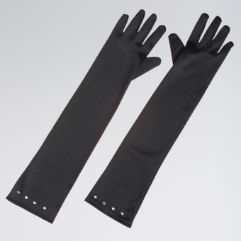 Child Size Satin Gloves with Gem Trim Black