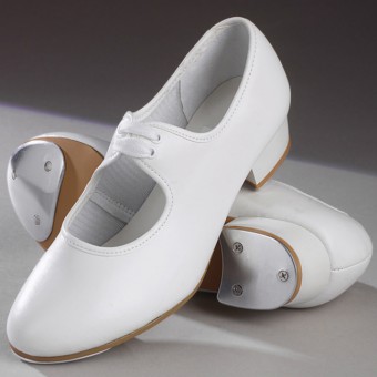 1st Position Low Heel Shoe with Toe & Heel Taps (White)