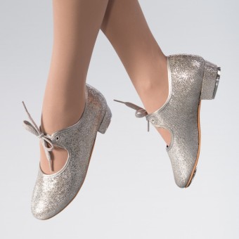 1st Position Hologram Low Heel Tap Shoe (Silver)