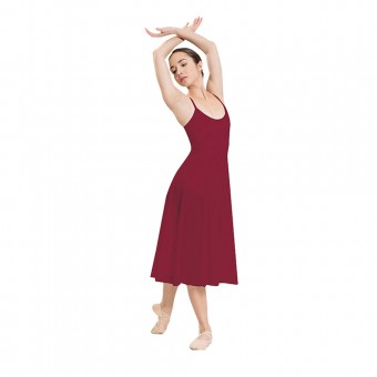1st Position Long Mesh Dress Leotard (Burgundy)