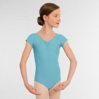 1st Position Trikot Alice mit Flügelärmelchen und Raffung an der Vorderseite (mattes Nylon) (Aqua)