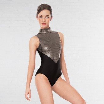 1st Position - Maillot Lynn bicolor de cuello alto con abertura trasera en forma de ojal (Black/Silver)