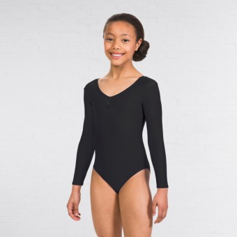 1st Position Karen Ruched Front Long Sleeved Leotard (Black)