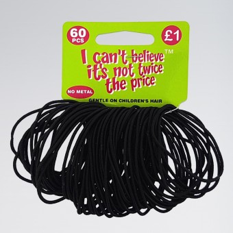 60 Non Metal Thin Black Hair Elastics