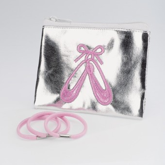 Silver Ballet Shoes Purse with Ponios